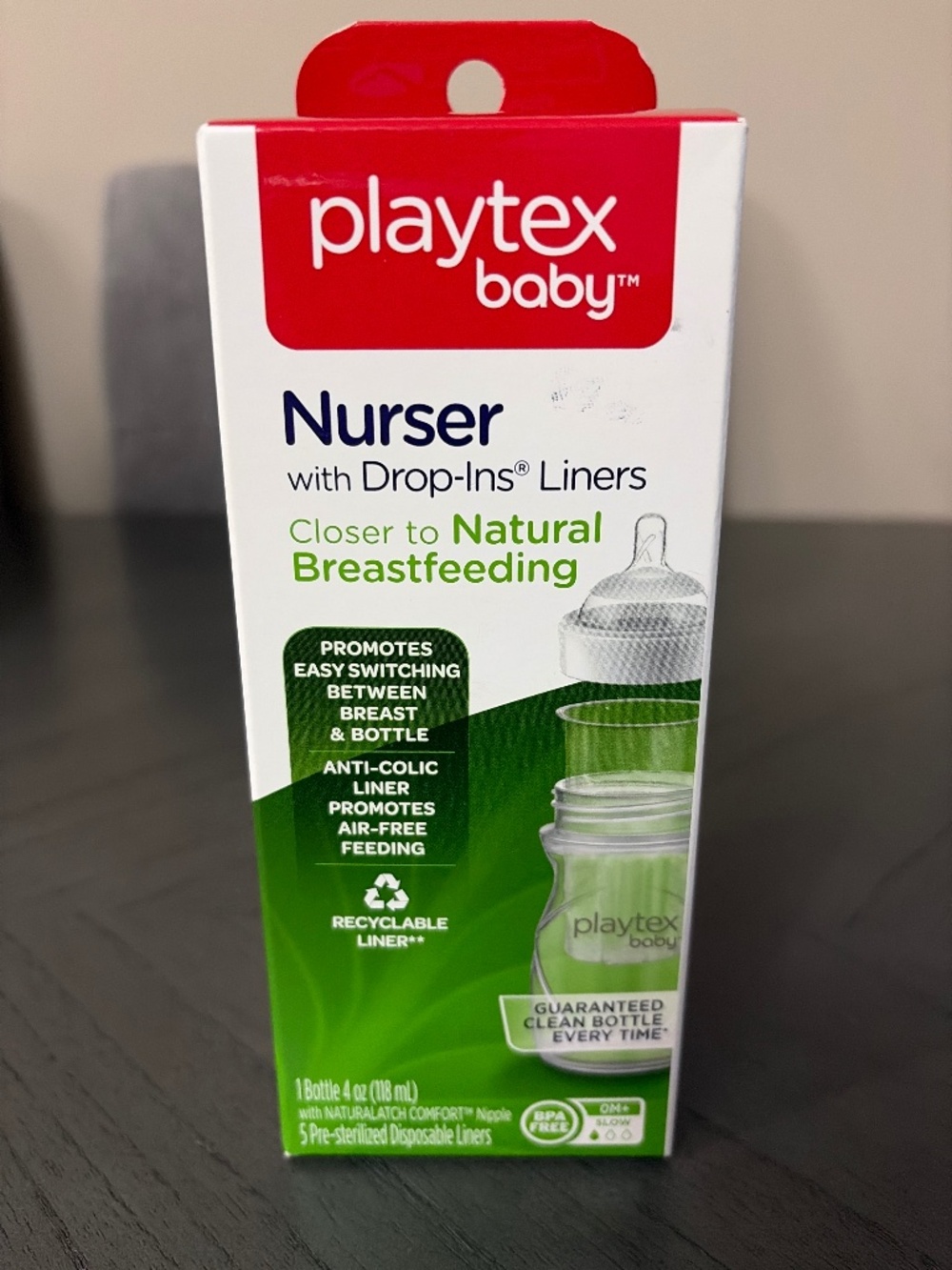 Playtex Baby Nurser Drop-Ins 4 oz Bottle with 5 Disposable Liners | New